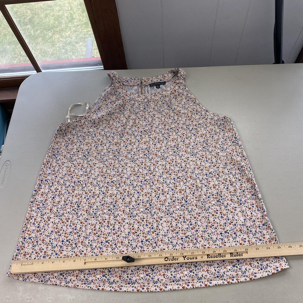 Adrianna Papell Top Womens Large Beige Dainty Floral Pleated Flowy Cottagecore - Picture 8 of 11